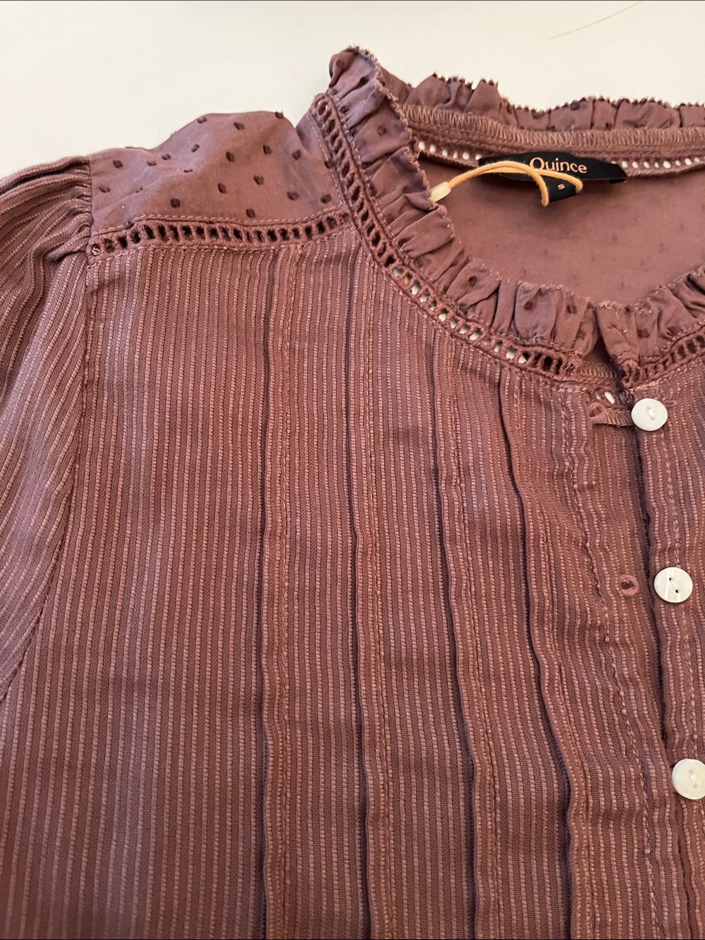 NWT Quince Textured Organic Cotton Peasant Blouse, size S, Taupe Brown - Picture 7 of 11